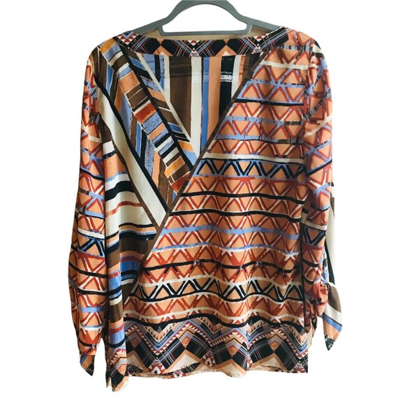 Chico's Blouse Geo Boho Aztec Tribal Tie Sleeve Women Size 1Medium Multi-Color - Picture 3 of 11